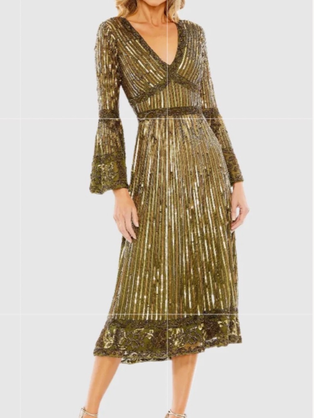 Mac Duggal Green Embellished 3/4 sleeve a-line
